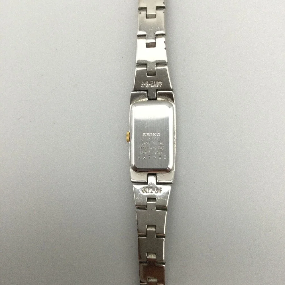 Vintage Seiko 2E20-7479 Womens Watch 13mm Two Tone Black Dial New Battery 7